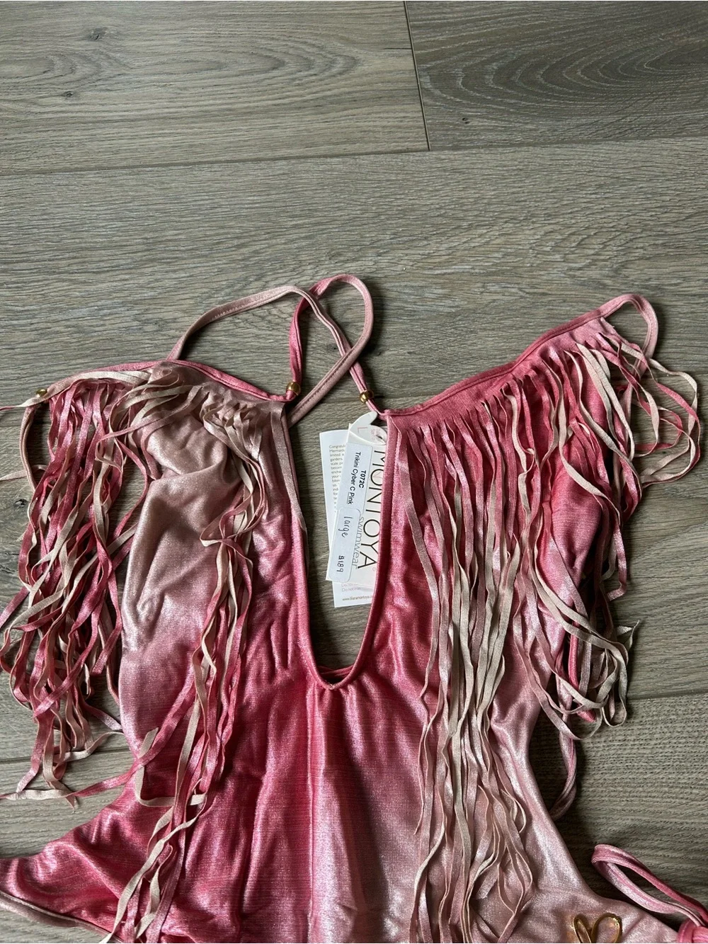 Liliana Montoya Mermaids Fringed  Trikini swimsuit Cyber Pink Size Large New